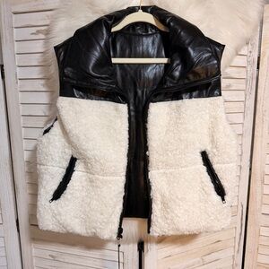 Elan Black and Cream Reversible Shearling Vest